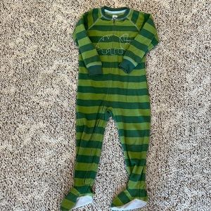 Boys green striped footie pajamas
